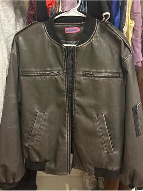 Edikted Metallic Olive Bomber Jacket